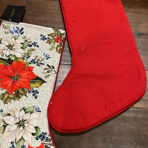 2 Tahari Embroidered  Stocking Christmas  New Beaded Poinsettia Holly Berry - Picture 5 of 5